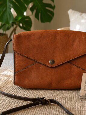 NWT Chiarugi Leather Crossbody Bag Made in Italy Rust Brown Envelope Purse